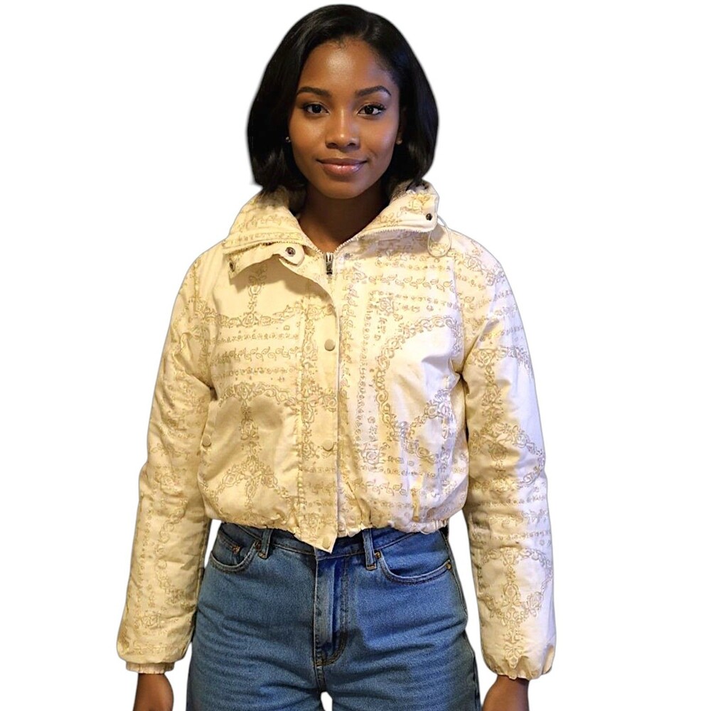 BDG Urban Outfitters Isla Linen Paisley Print Puffer Cropped Jacket Size S
